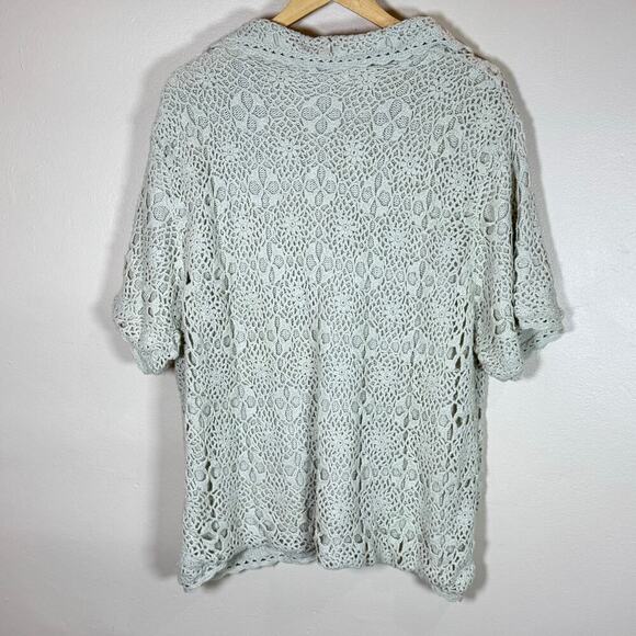 VTG 90s Crochet Top Silk Cotton Knit Button Up Short Sleeve Shirt Plus Size 2X - Picture 5 of 6
